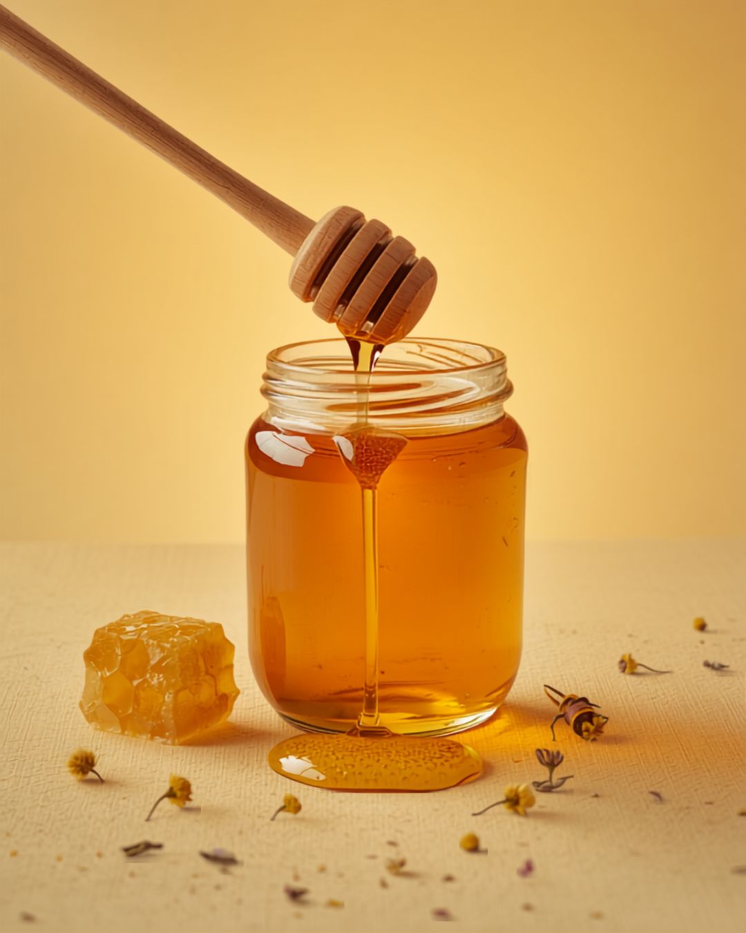 Raw organic honey jar with wooden dipper from Peshawar